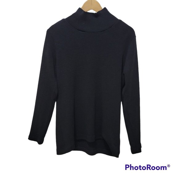 Neiman Marcus Tops - Vtg Neiman Marcus Wool Rib Black Knit Sweater Mock Neck Long Sleeve Medium